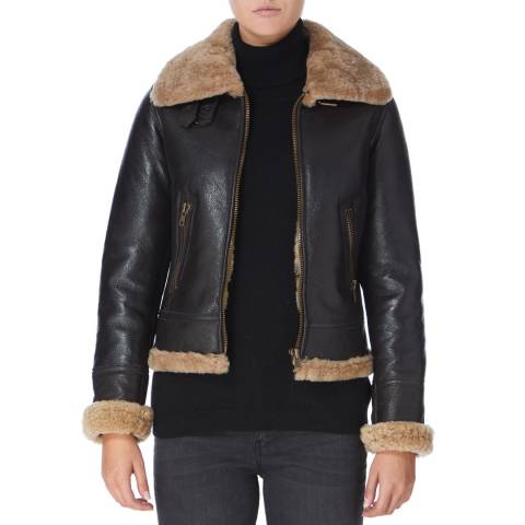 Shearling Boutique Brown Fitted Flying Sheepskin Jacket
