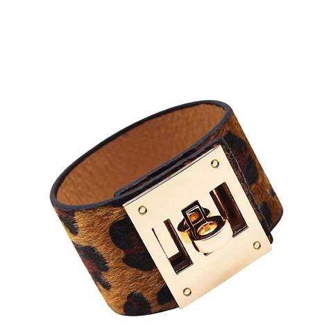 Liv Oliver 18K Gold Safari Leather Lock Bracelet
