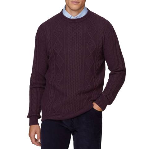Burgundy Slim Chunky Cable Knit Jumper - BrandAlley