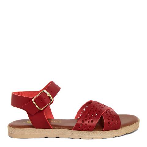 Gagliani Renzo Red Leather Perforated Cross Strap Sandals