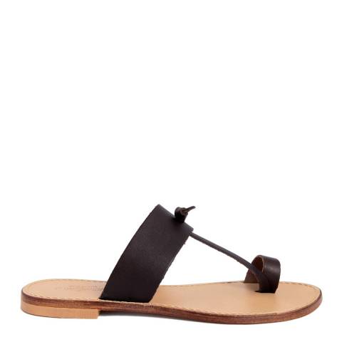 Summery Brown Leather T Strap Toe Loop Sandal