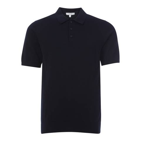 Reiss Navy Ace Knit Cotton Polo Top