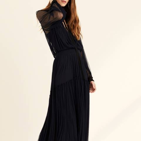 Amanda Wakeley Navy Midi Silk Tulle Dress