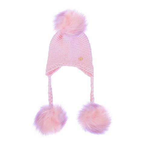 Look Like Cool Pink Triple Pom Pom Hat with Pink Poms