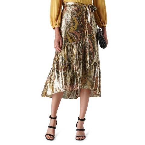 WHISTLES Multi Paisley Metallic Silk Blend Midi Skirt