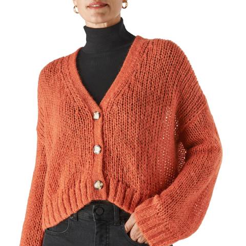 WHISTLES Red Brick Oversized Wool Blend Cardigan