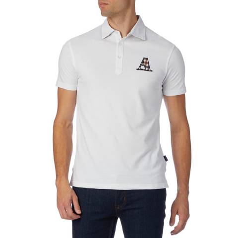 Aquascutum White Check Patch Polo Shirt