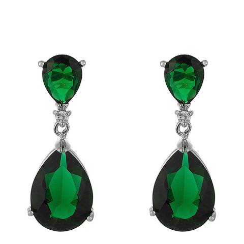 Liv Oliver Silver Plated Green Pear Drop Earrings