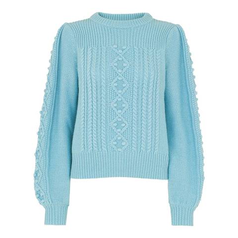 Blue Puff Sleeve Cable Jumper - BrandAlley