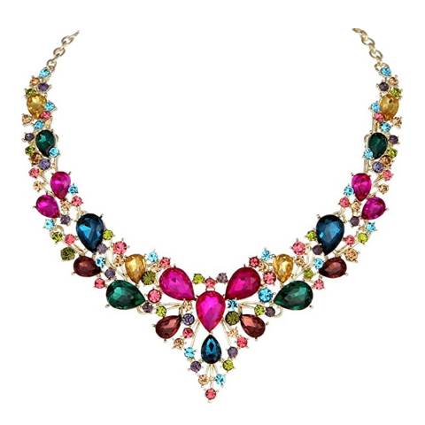 Chloe Collection by Liv Oliver 18K Gold Plated Multi colour Crystal Necklace
