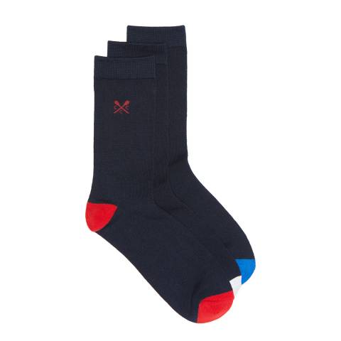Crew Clothing Navy Multi 3 Pack Tipped Solid Socks