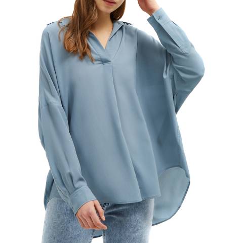 French Connection Blue Rhodes Crepe Pop Over Shirt