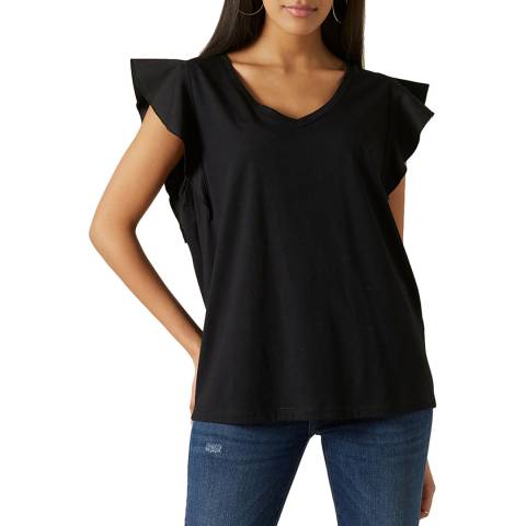 7 For All Mankind Black Ruffle T-Shirt