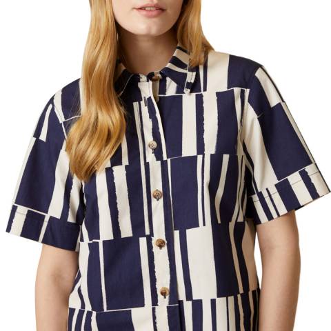 Jigsaw Navy Block Stripe Boxy Shirt