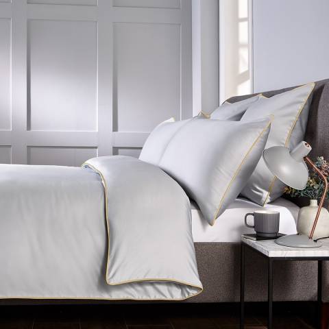 Hotel Living Piped 400TC Double Duvet Cover Set, Grey/Ochre