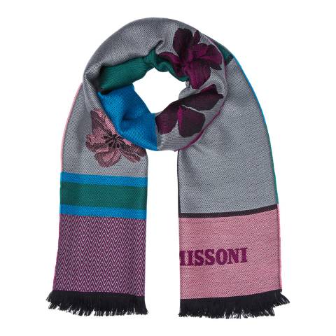 Missoni Grey Multi Floral Print Wool Scarf