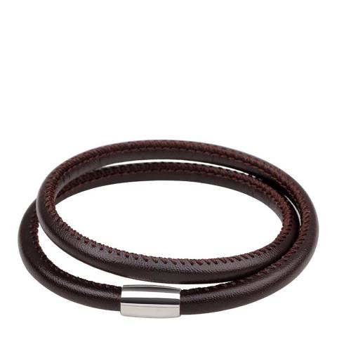 Stephen Oliver Silver Plated/Brown Leather Wrap Bracelet