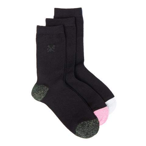 Crew Clothing Black/Multi 3 Pack Glitter Heel Socks