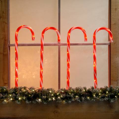 Festive Set of 4 Lit Red & White Candy Cane Stake