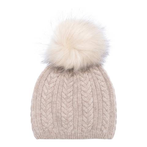 Laycuna London Taupe Cashmere Faux Fur Bobble Hat