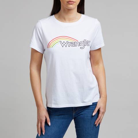 Wrangler White Round Rainbow Cotton T-Shirt