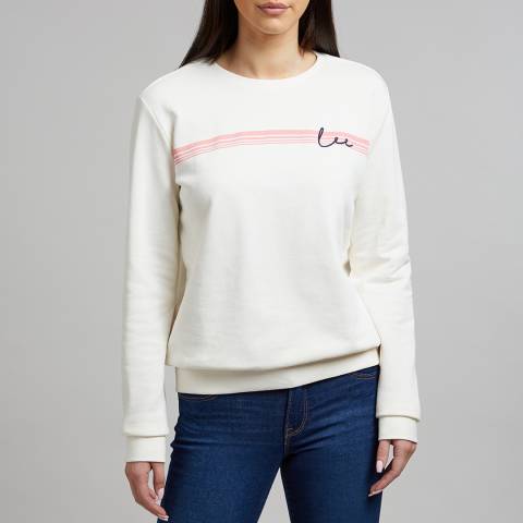 Lee Jeans Off White Stripe Logo Cotton Jumper