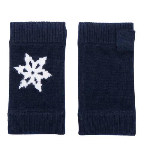 Laycuna London Navy/White Snowflake Cashmere Wrist Warmers 