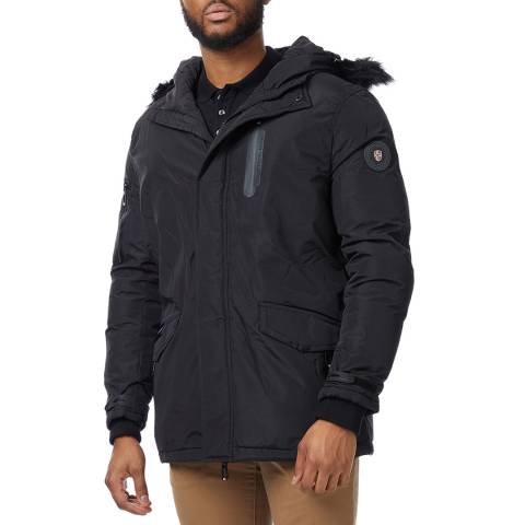 Geographical Norway Black Faux Fur Hood Parka 
