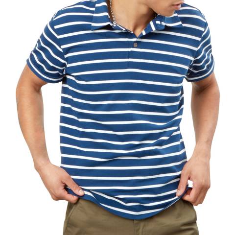 Richard James Navy  Stripe Cotton Polo Shirt