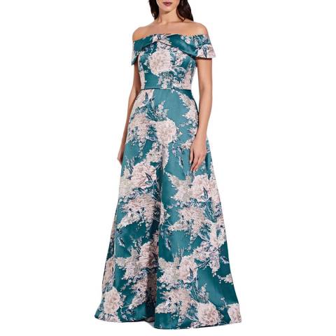 Adrianna Papell Multi Off Shoulder Floral Jacquard Dress