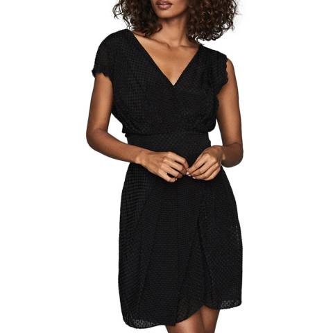 Reiss Black Leonora Texture Drape Dress