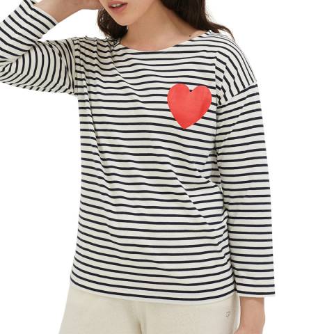 Chinti and Parker Multi Striped Heart Cotton T-Shirt
