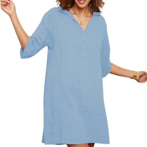 LE MONDE DU LIN Blue 3/4 Sleeve Linen Dress