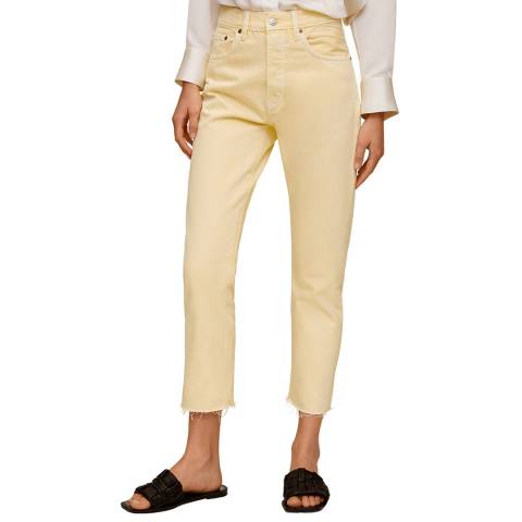 Mango Pastel Yellow Straight Fit Cotton Cropped Jeans