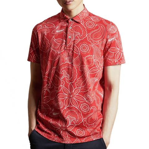 Ted Baker Red Fright Paisley Printed Polo Top