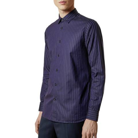 Ted Baker Navy Striped Long Sleeve Cotton Shirt