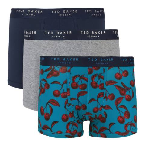 Ted Baker Crystal Teal Cherry Color/Heather Grey/Sky Captain 3-Pack Cotton Trunk