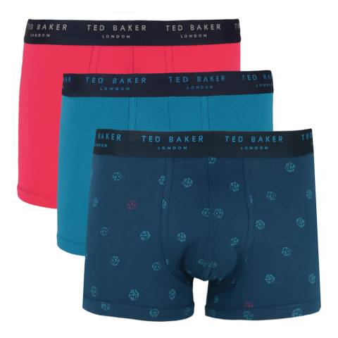 Ted Baker Sailor Blue Games/Crystal Teal/Bright Rose 3-Pack Cotton Fashion Trunk