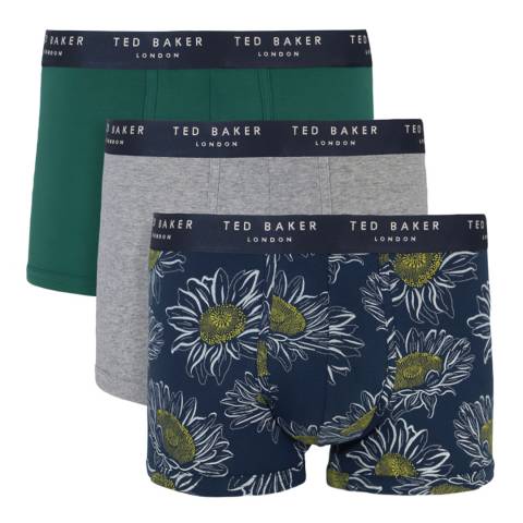 Ted Baker Insignia Blue Flapjack / Heather Grey/ Forest Biome 3-Pack Cotton Fashion Trunk