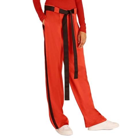 Amanda Wakeley Red Belted Wide Silk Trousers