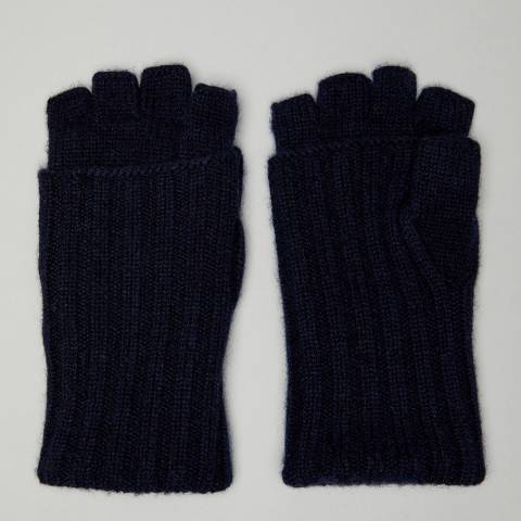 N°· Eleven Navy Cashmere Ribbed Fingerless Gloves