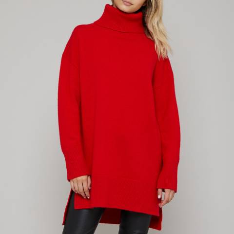 N°· Eleven Red Cashmere Roll Neck Tunic