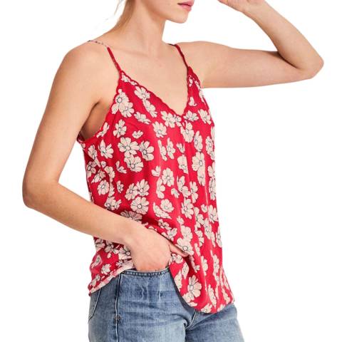 hush Red Floral Scallop Edge Cami Top