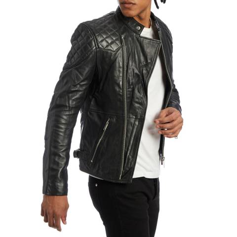 Bolongaro Trevor Black Badger Quilted Leather Biker Jacket