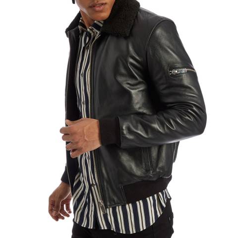 Bolongaro Trevor Black Shearling Leather Bomber Jacket