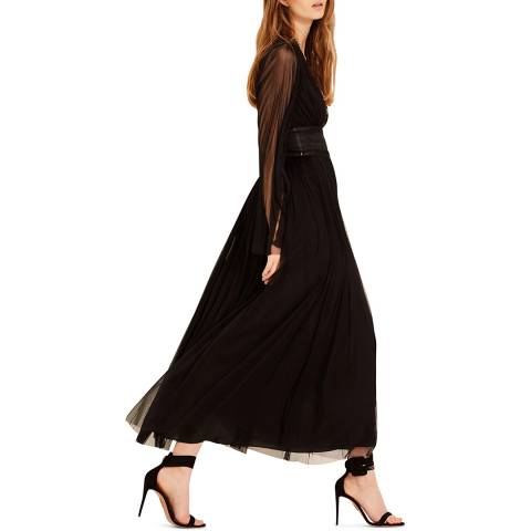 Amanda Wakeley Black Tulle Silk Midi Dress