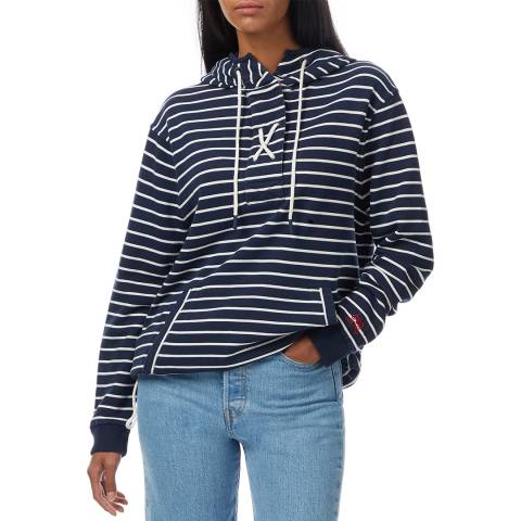 Crew Clothing Navy Striped Cotton Hoodie