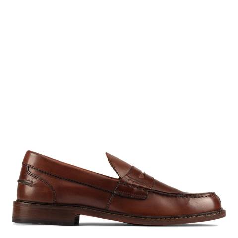Clarks Dark Tan Leather Oliver Penny Loafers