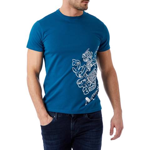 Aquascutum Blue Large Crest Logo T-Shirt