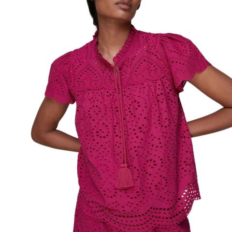 WHISTLES Pink Bonnie Broderie Cotton Blouse